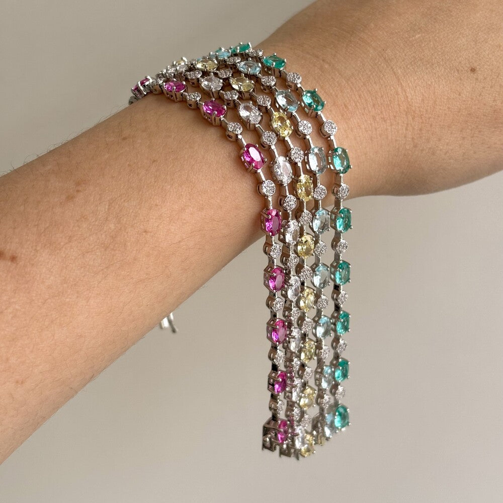 Pulseira riviera Anna zircônias turmalina pink ródio branco - foto 4