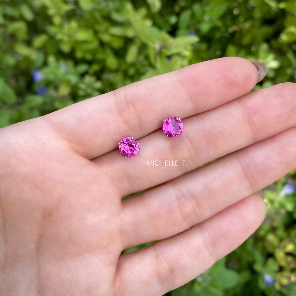 Brinco redondo zircônia turmalina pink prata 925 (6mm) - foto 3
