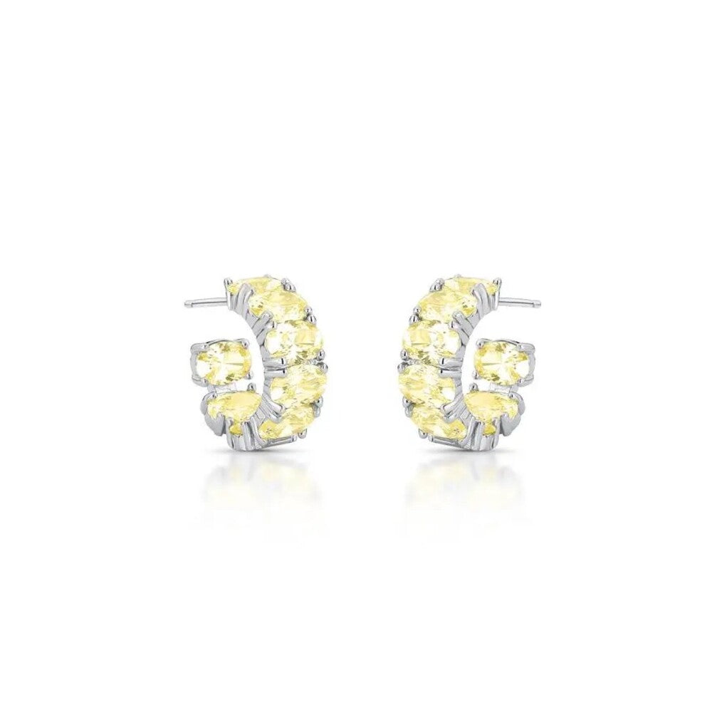 Brinco meia argola Kim zircônias fancy yellow ródio branco