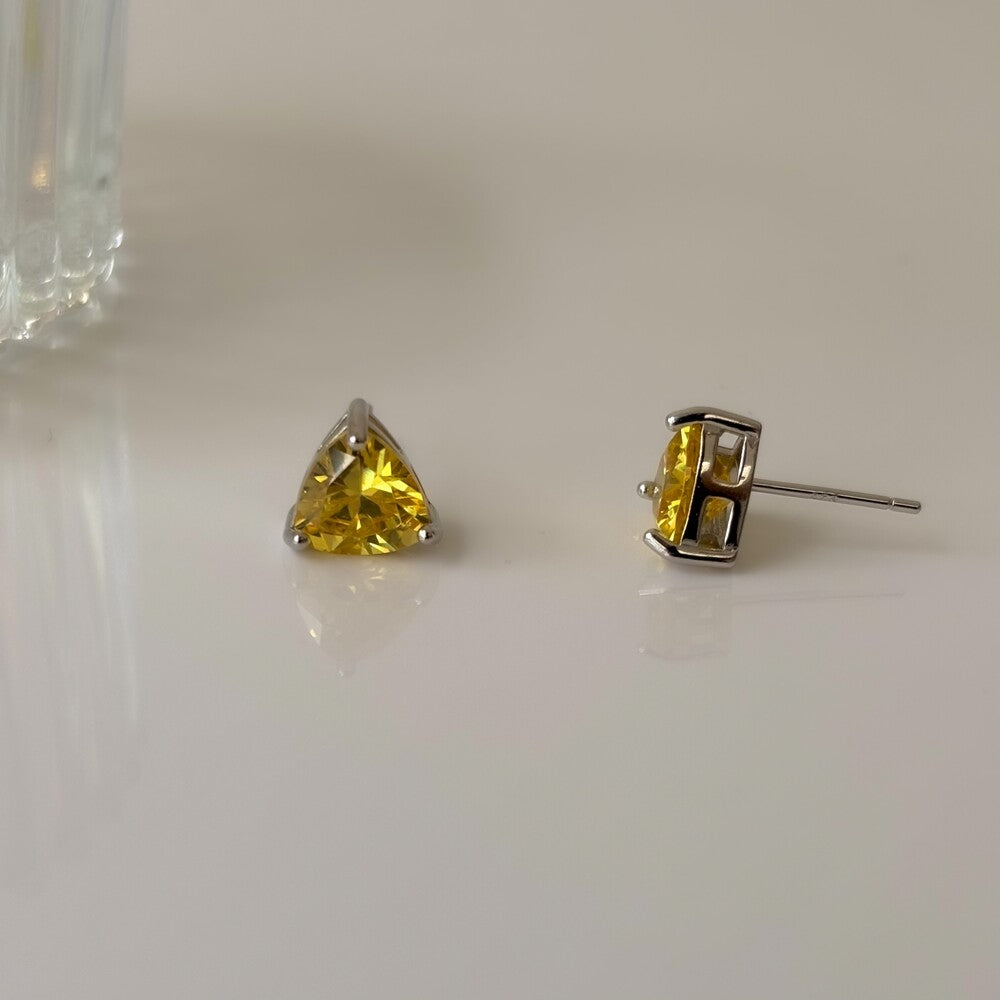 Brinco trillion zircônia fancy yellow prata 925 (8mm) - foto 3
