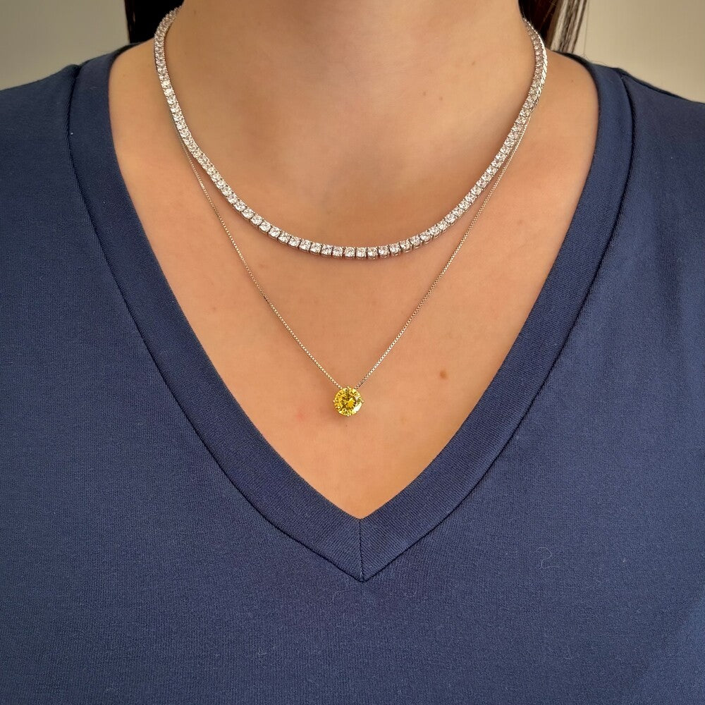 Colar ponto de luz zircônia fancy yellow ródio branco (8mm)