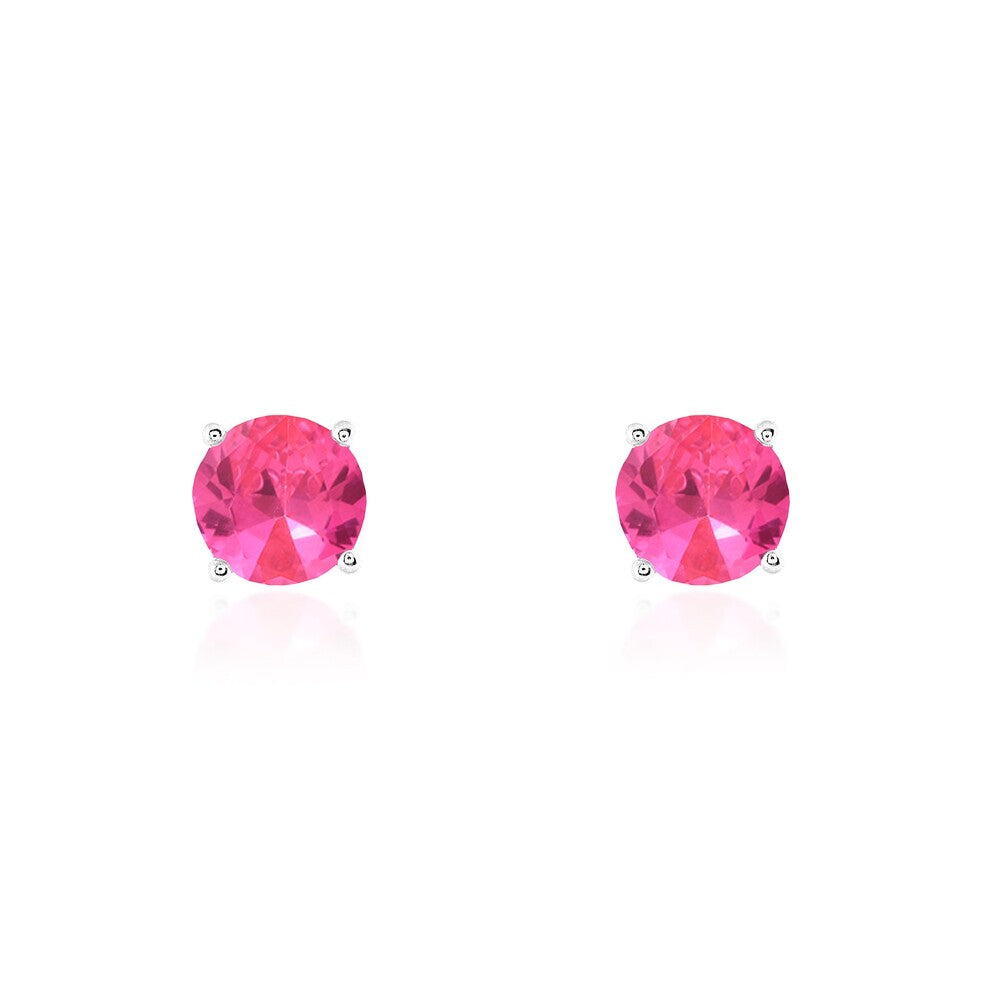 Brinco redondo zircônia turmalina pink ródio branco (10mm)