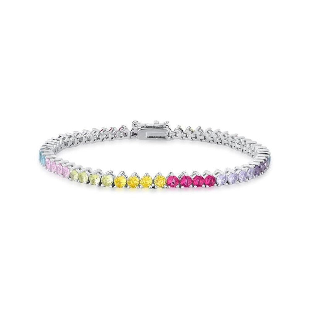 Pulseira classic riviera zircônias coloridas ródio branco (3mm)