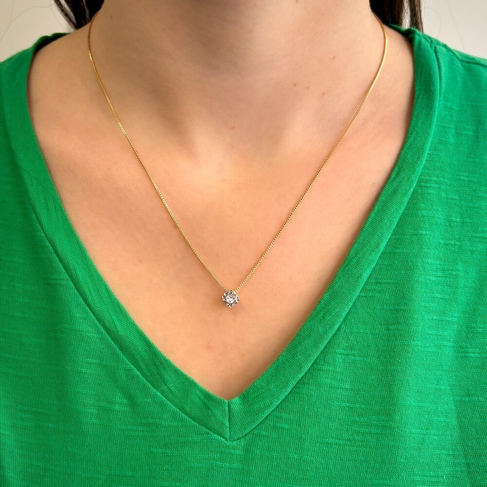 Colar ponto de luz zircônia branca ouro (6mm)