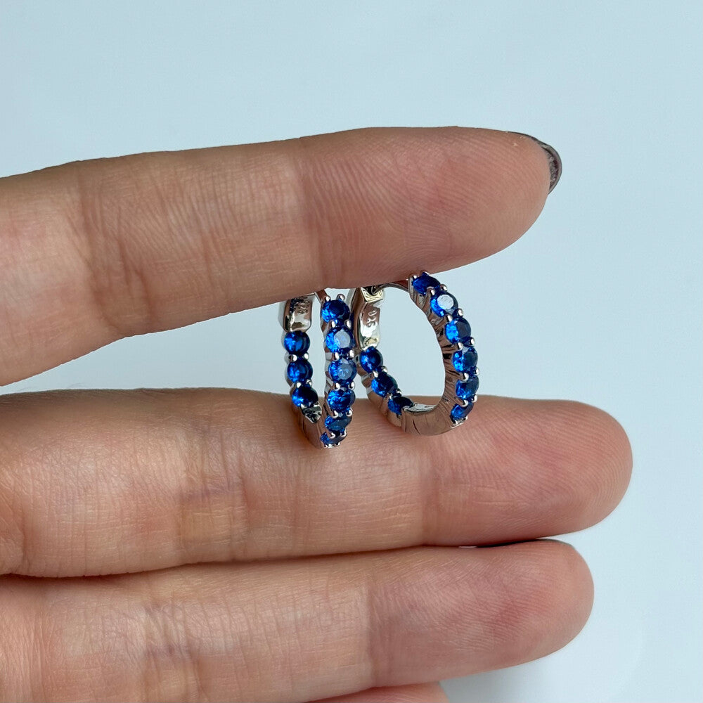 Brinco argola Jenny zircônias azul safira prata 925 - foto 3