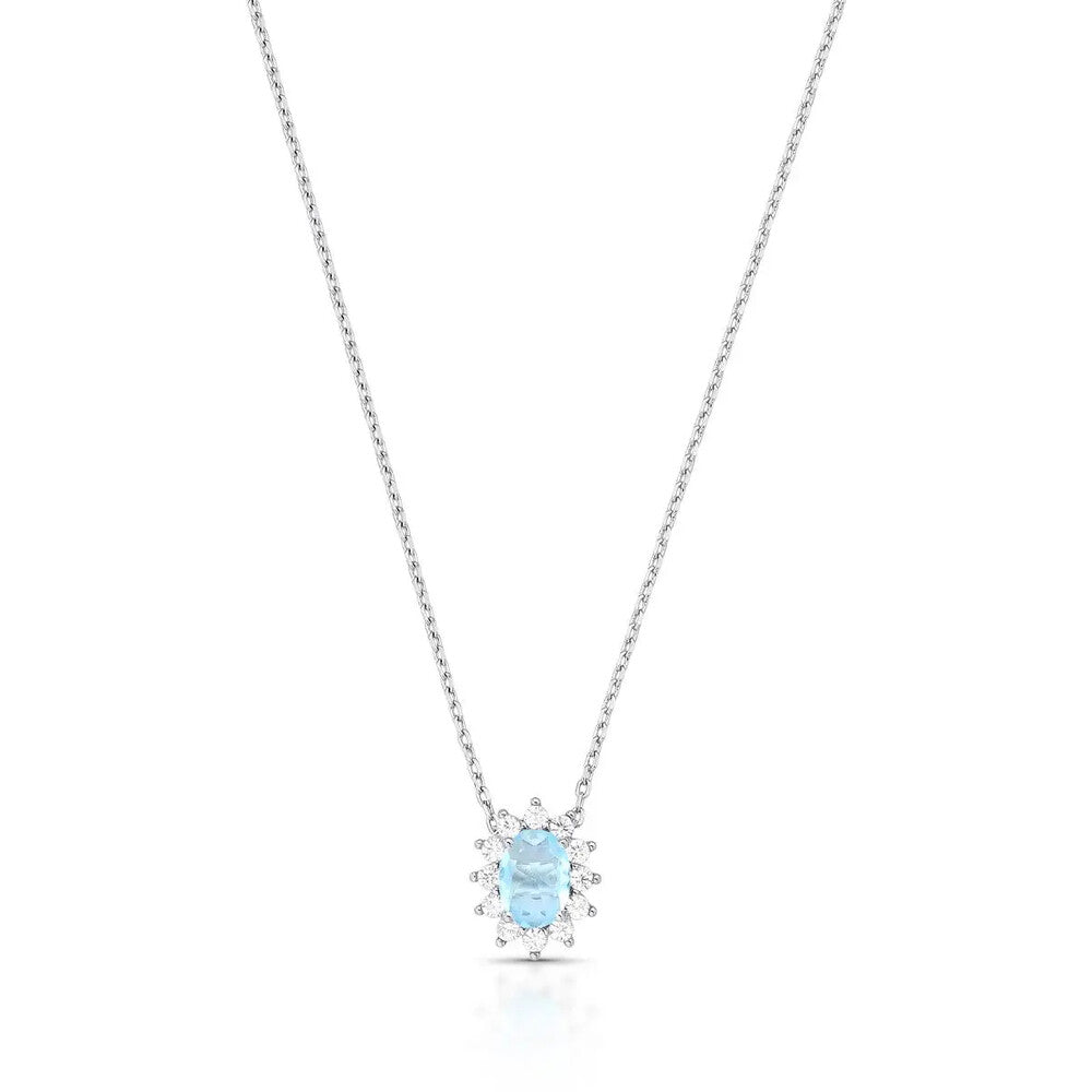 Colar Winnie oval zircônia água marinha ródio branco