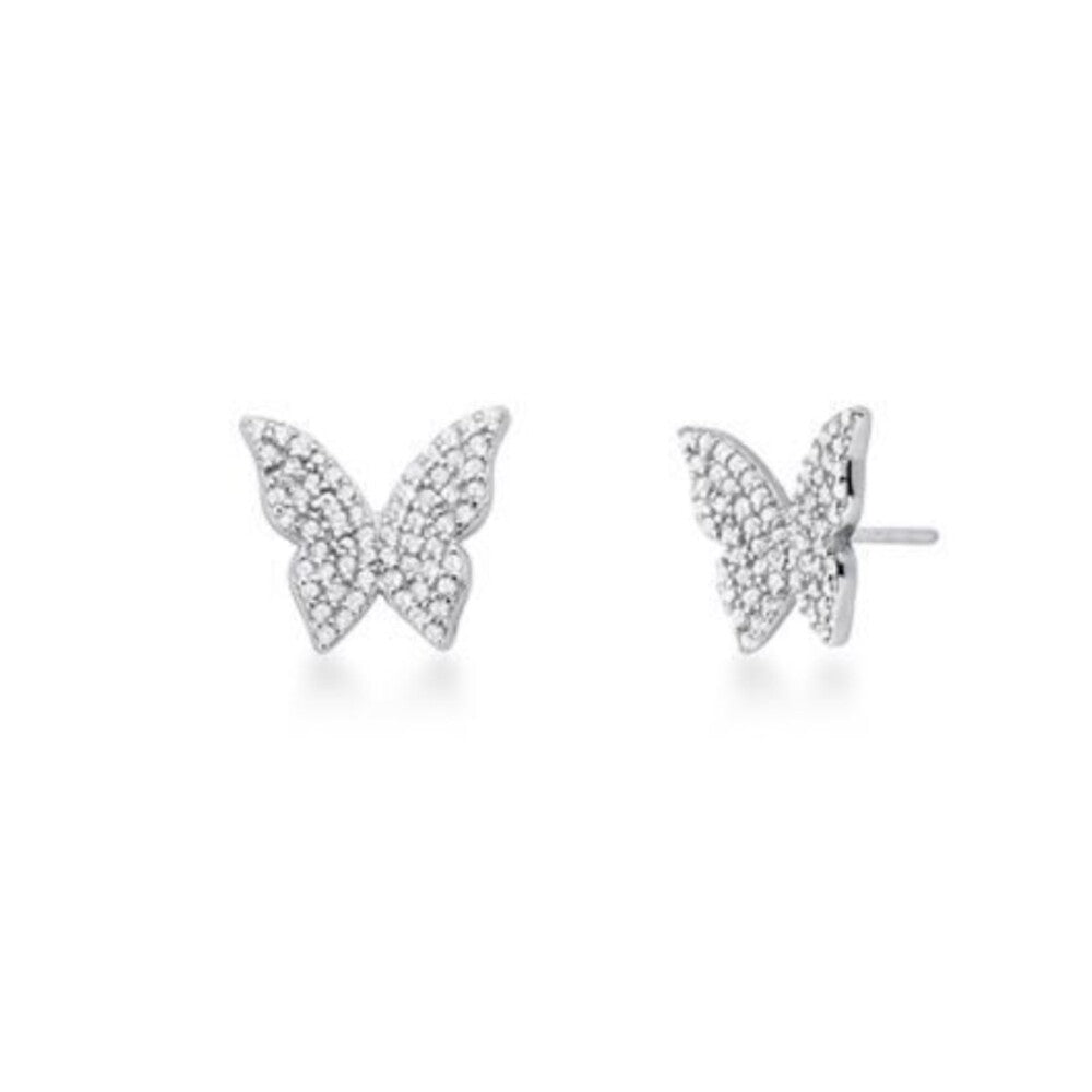 Brinco borboleta zircônias cravejadas prata 925