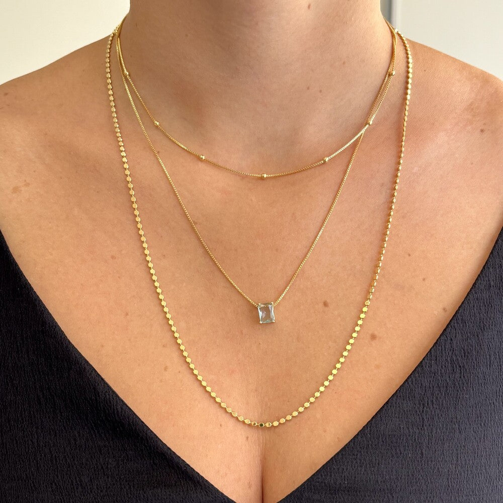 Colar Focus retângulo zircônia água marinha ouro