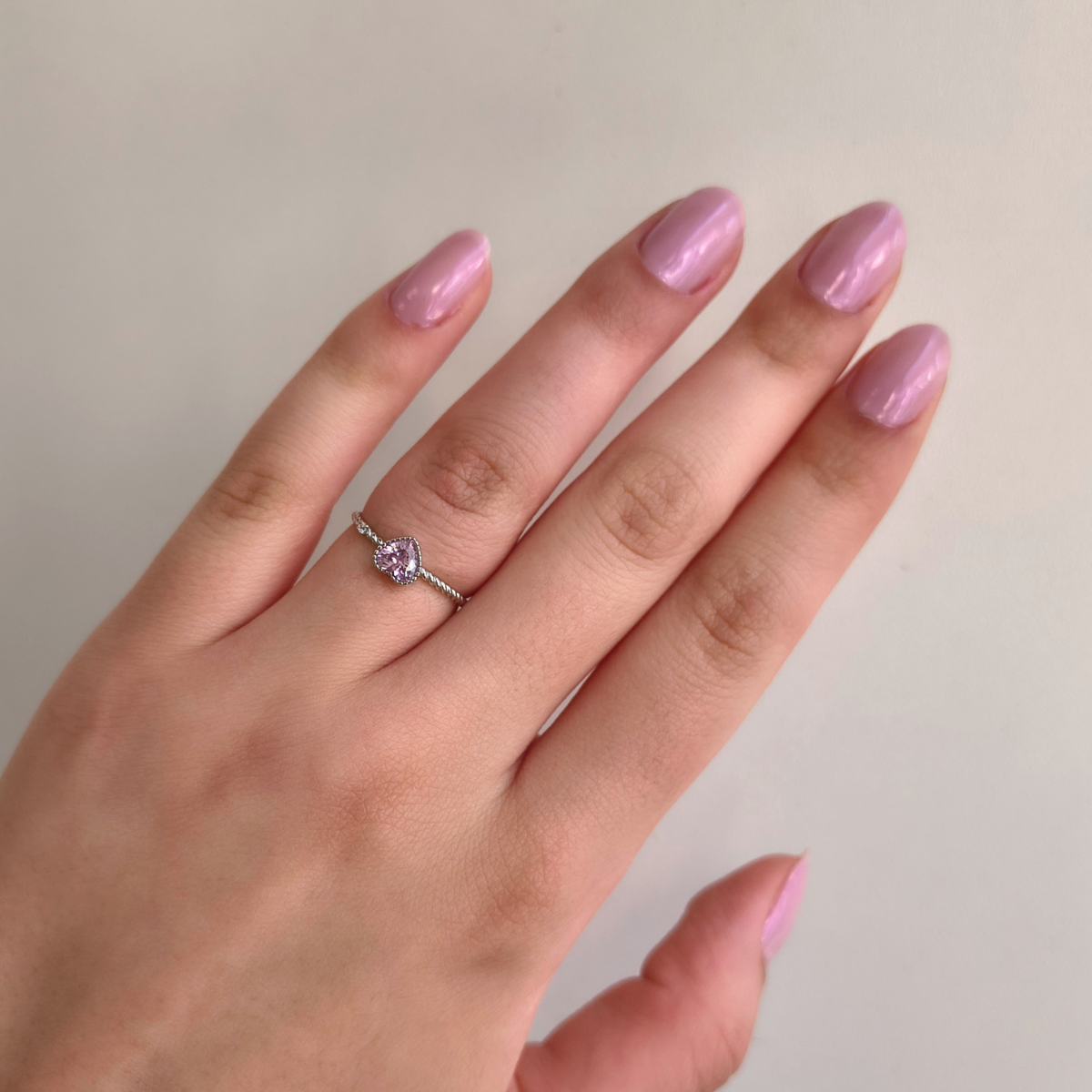 Anel coração rosa prata 925