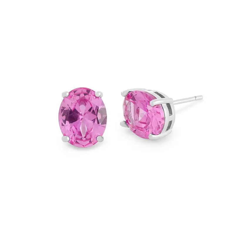 Brinco Alexa oval zircônia turmalina pink ródio branco
