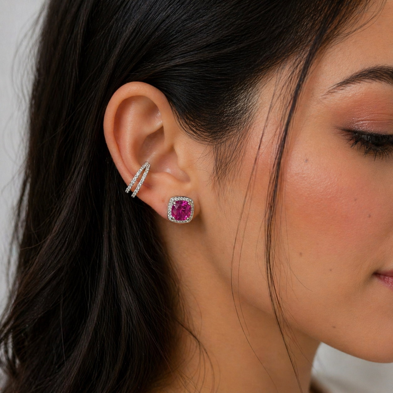 Brinco Jolie quadrado zircônia turmalina pink prata 925 - foto 2