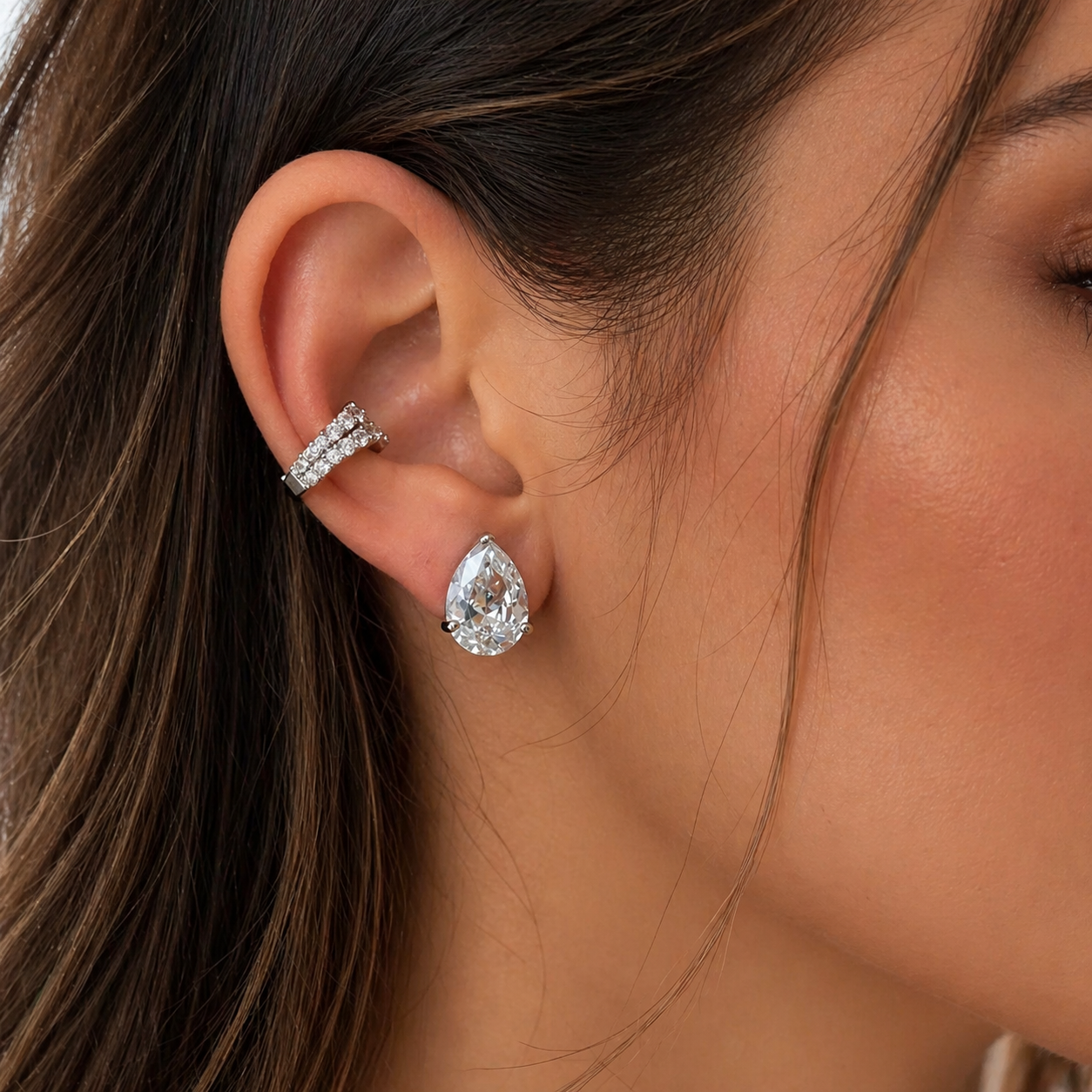 Conjunto Luma gota zircônia branca prata 925