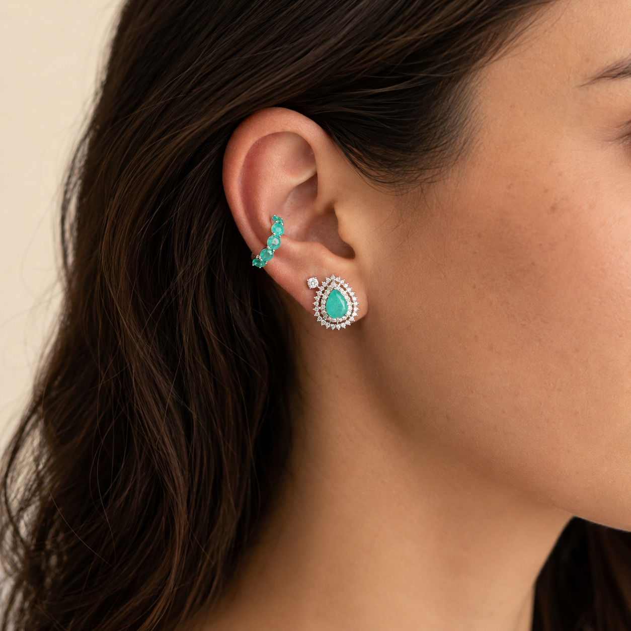 Piercing fake Tulum esmeralda colombiana fusion prata 925