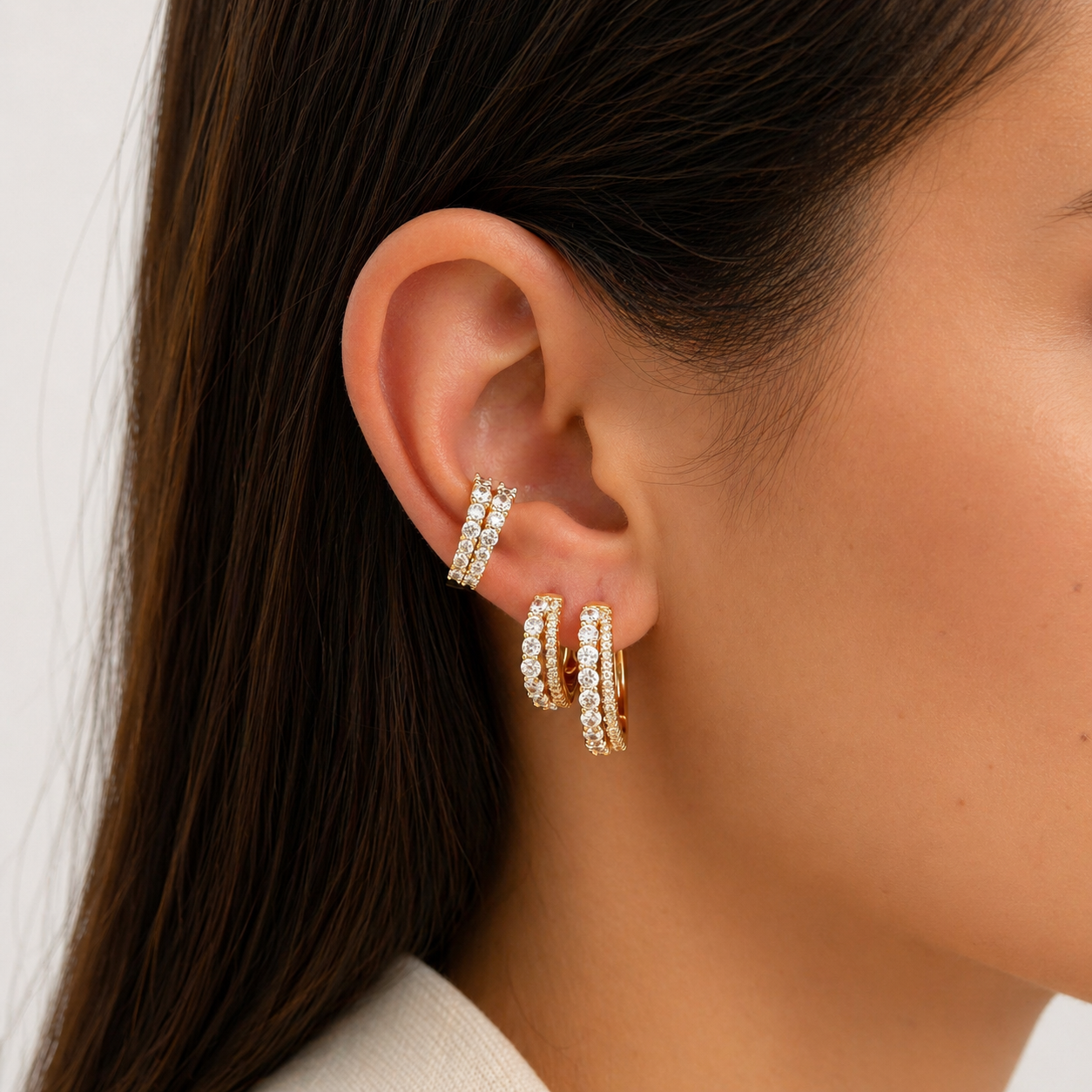 Piercing fake Laís zircônias brancas prata 925 banho ouro - foto 2