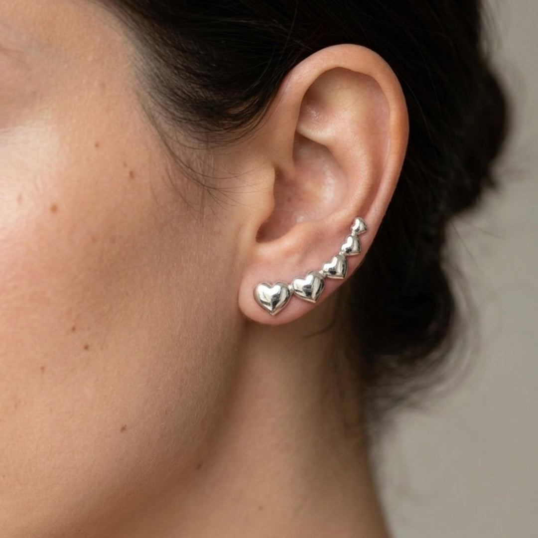 Brinco ear cuff Betsy corações liso ródio branco - foto 2