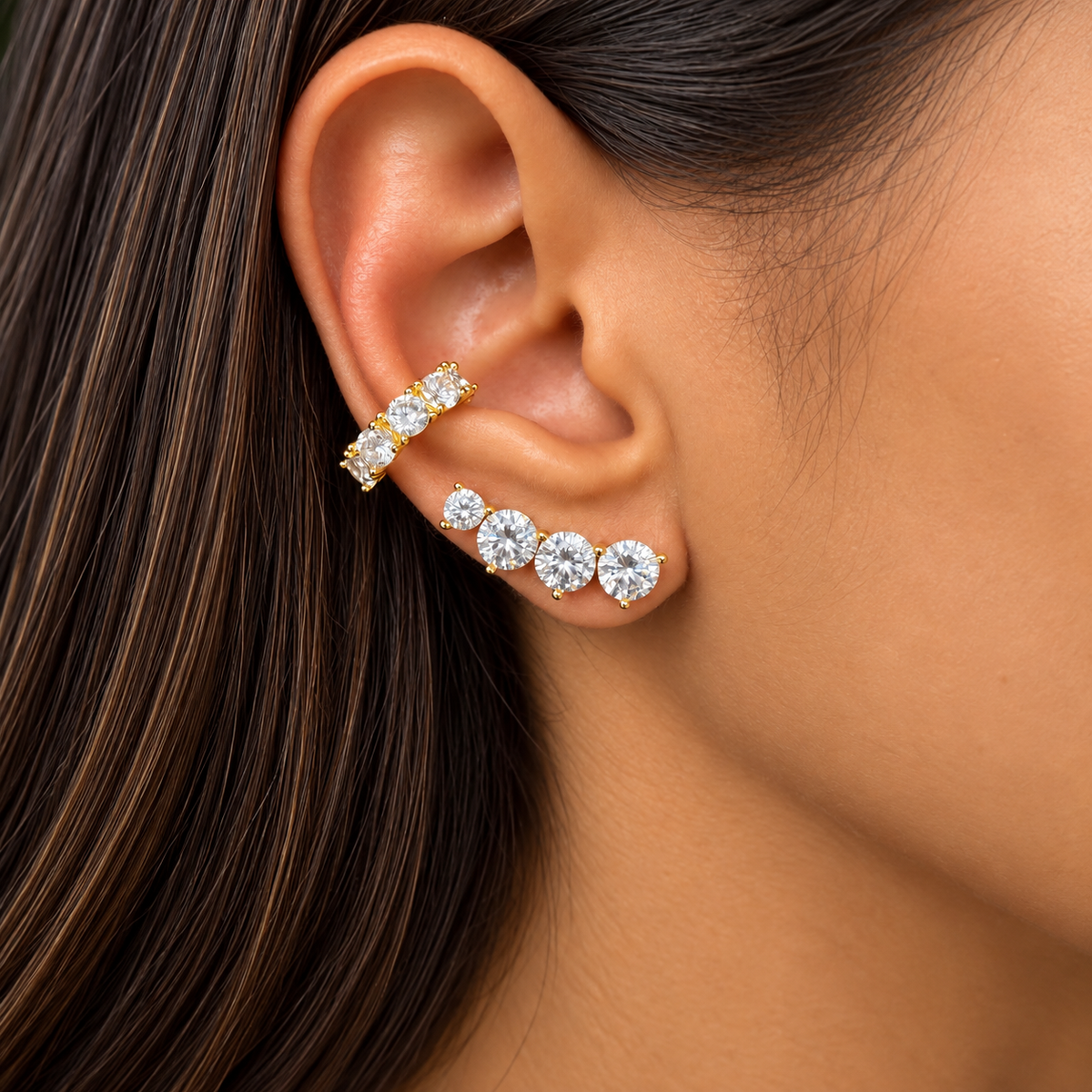 Brinco ear cuff Rise zircônias brancas ouro - foto 2