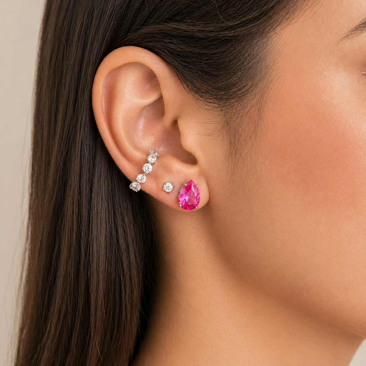 Conjunto gota Ivy zircônia turmalina pink prata 925