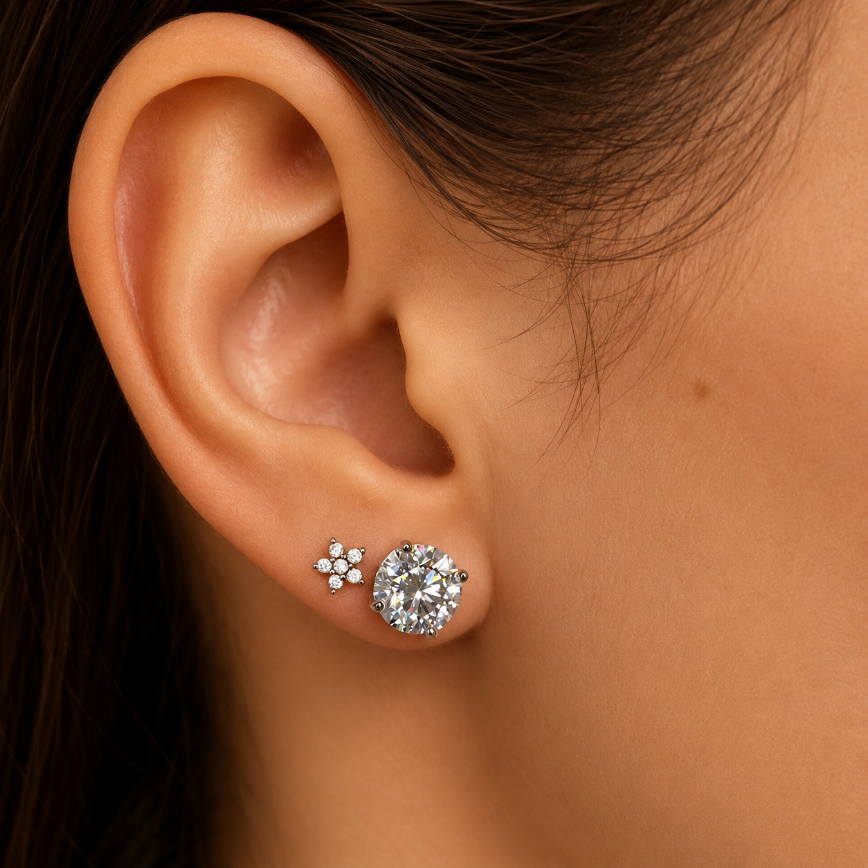 Conjunto ponto de luz Moissanite 2.0ct prata 925 (8mm)