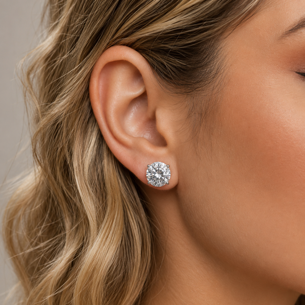 Conjunto redondo ponto luz Moissanite 12mm prata 925