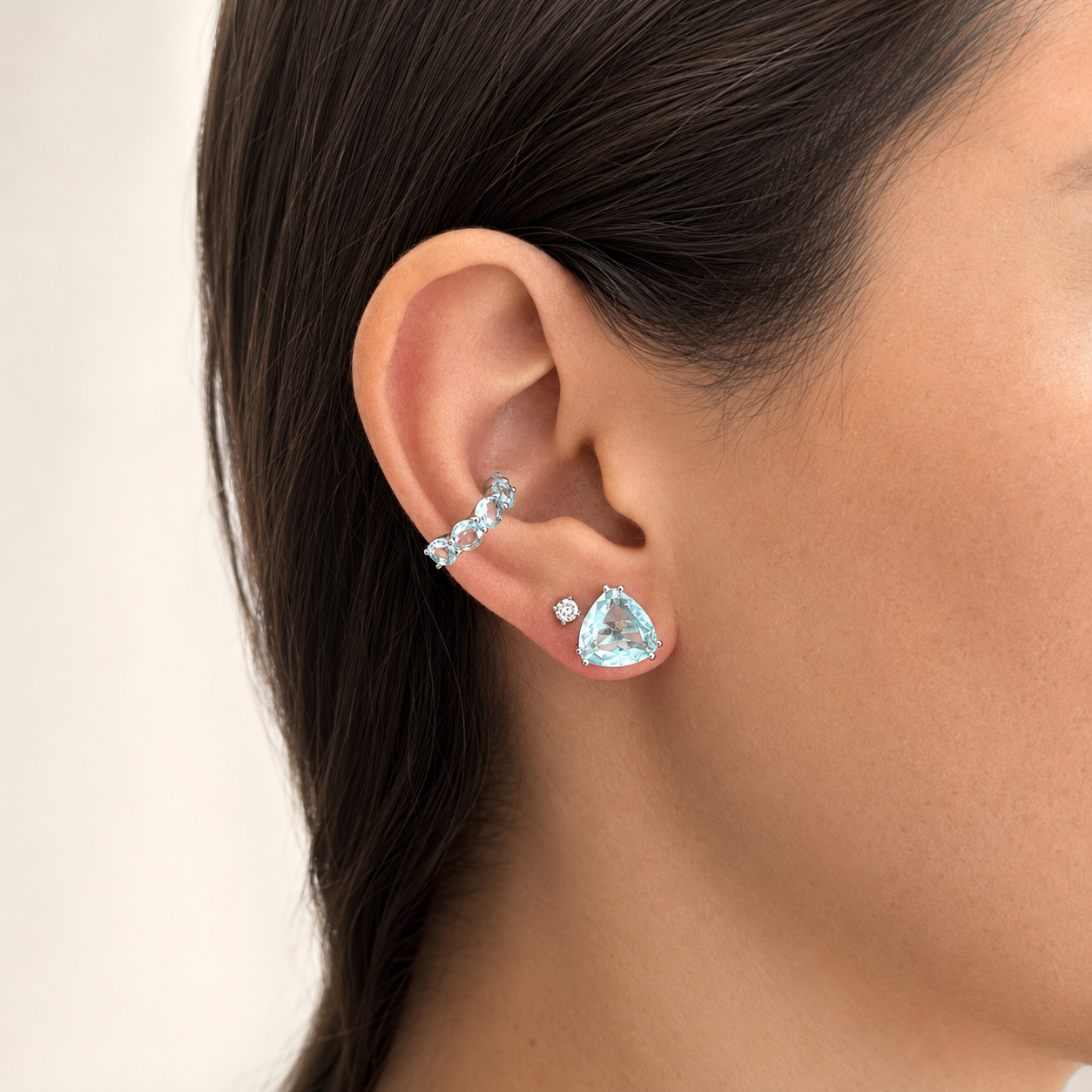 Piercing fake Tulum zircônia água marinha prata 925