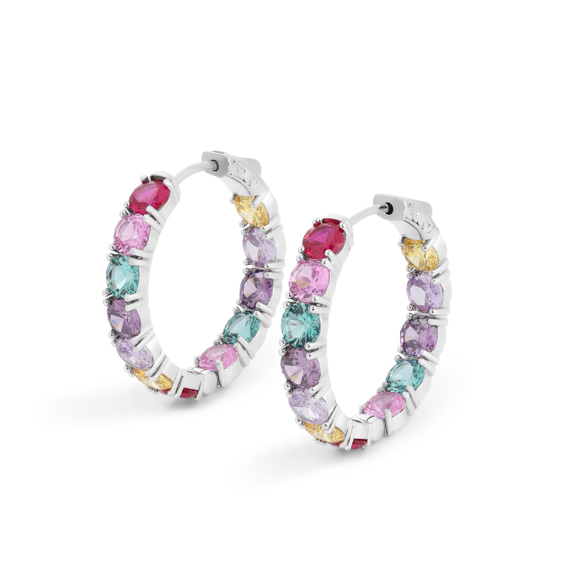 Brinco argola Maeva zircônias coloridas ródio branco