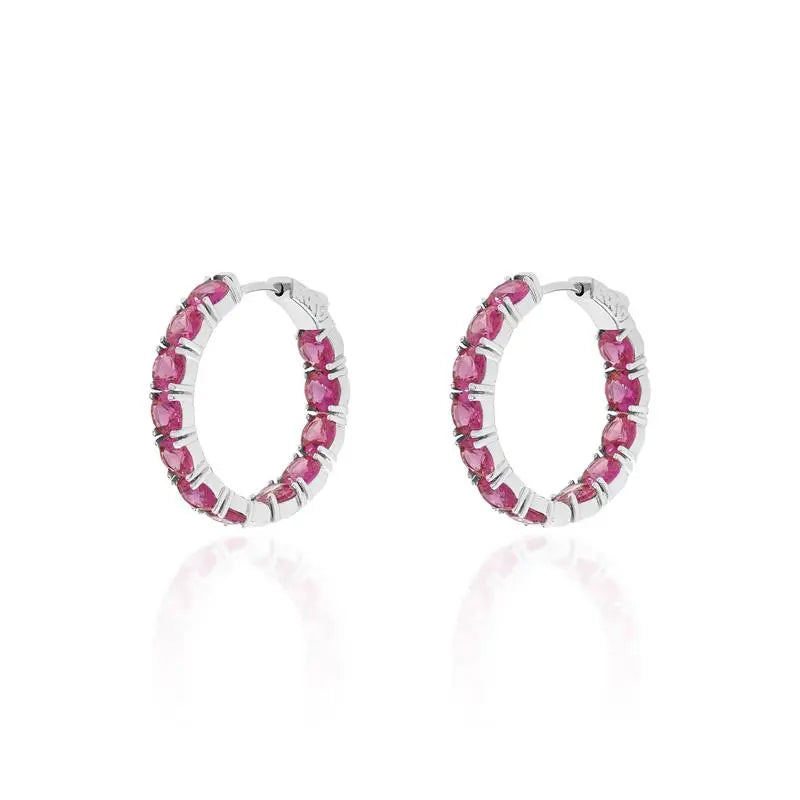 Brinco argola Maeva zircônias turmalina pink ródio branco