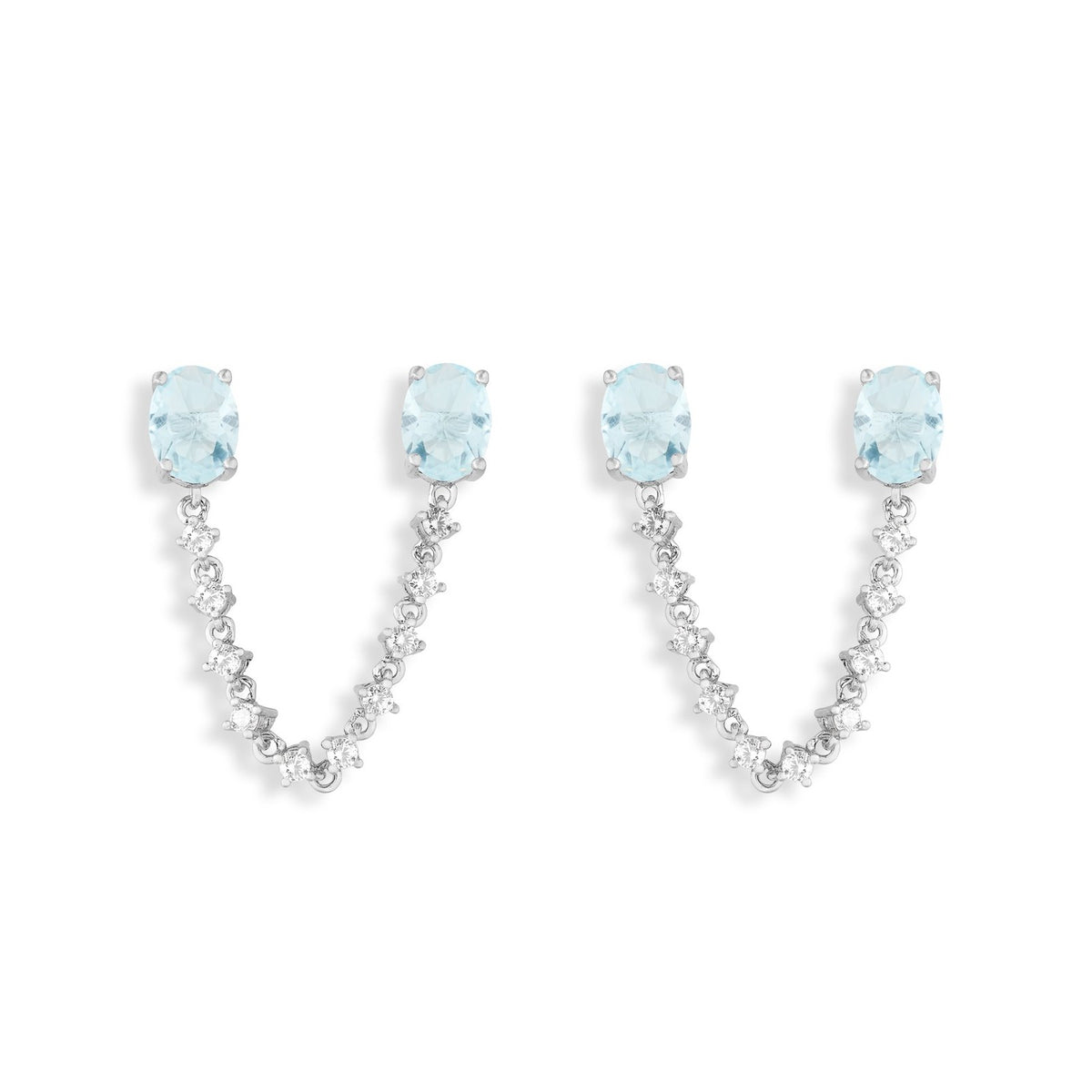 Brinco ear line Ziggy zircônia água marinha ródio branco