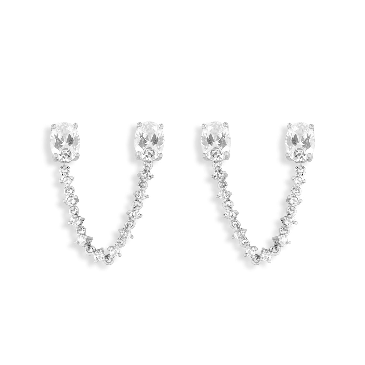 Brinco ear line Ziggy zircônia branca ródio branco