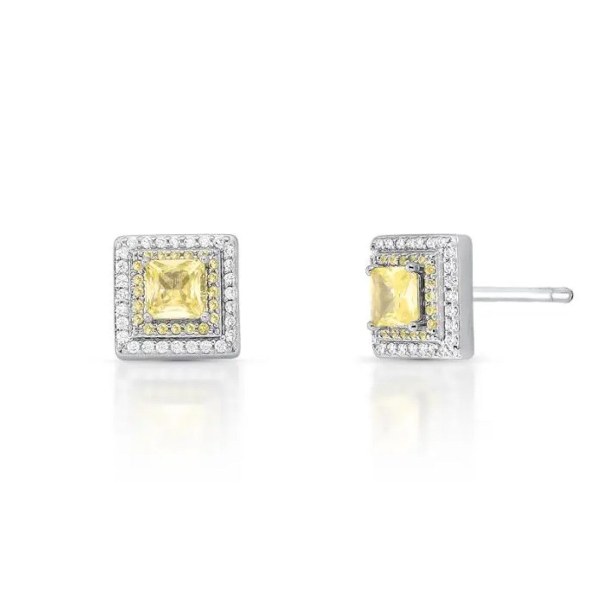 Brinco quadrado Fiore zircônias fancy yellow ródio branco