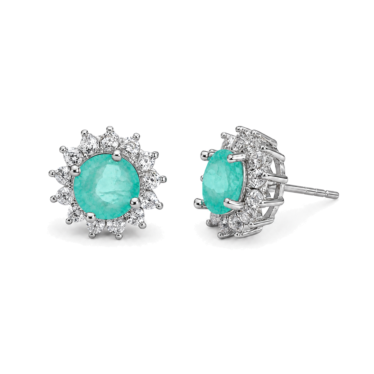Brinco redondo Blossom esmeralda colombiana fusion ródio branco