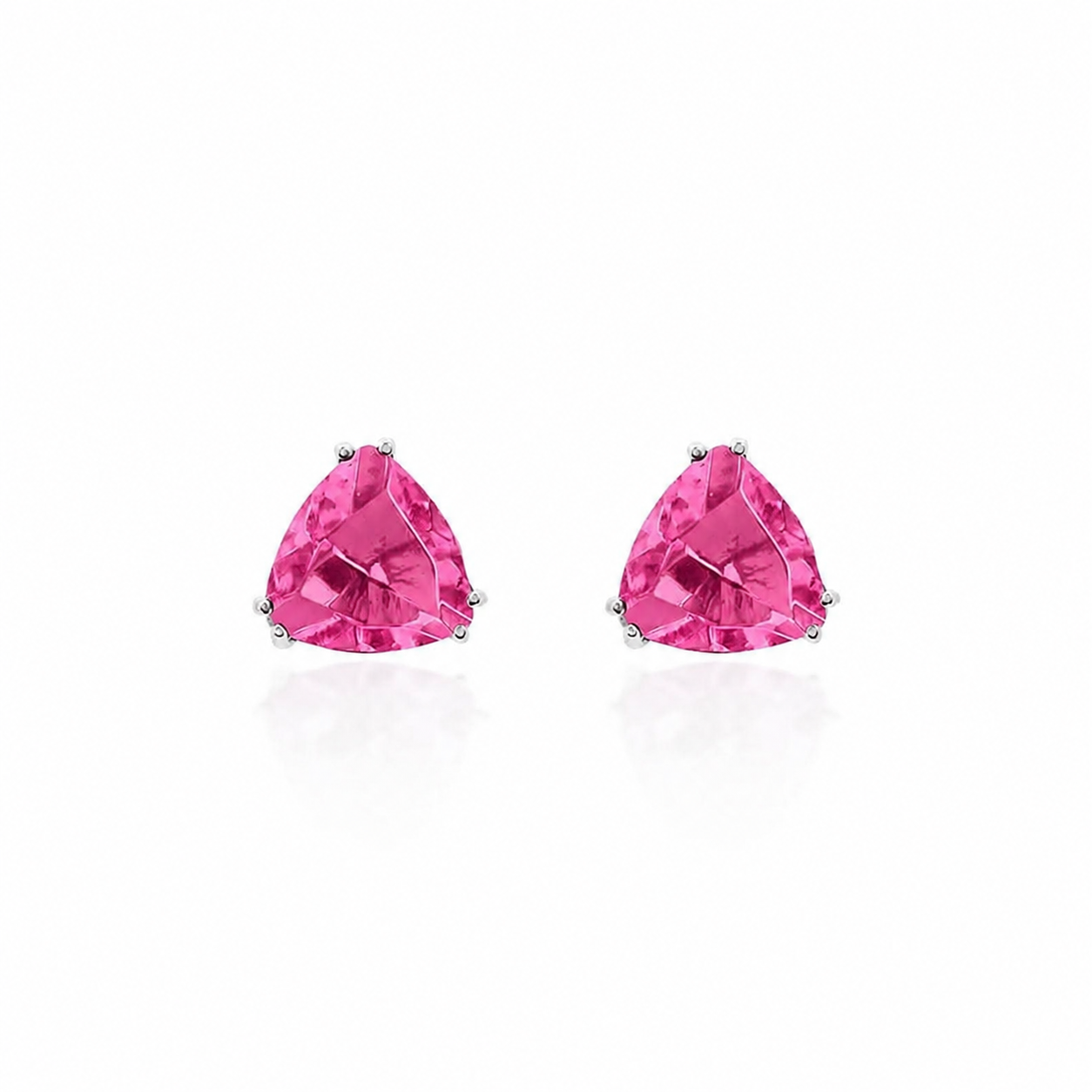 Brinco trillion zircônia turmalina pink prata 925 (10mm)