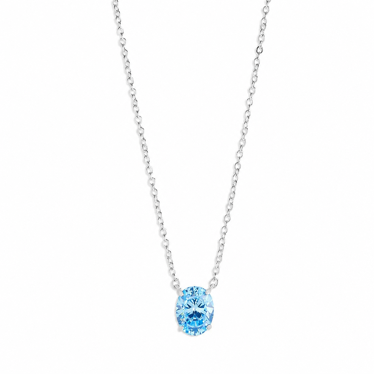 Colar Alexa oval zircônia sky blue ródio branco