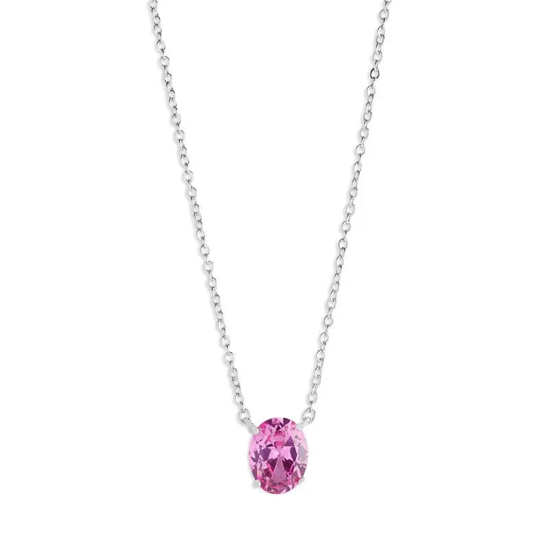 Colar Alexa oval zircônia turmalina pink ródio branco