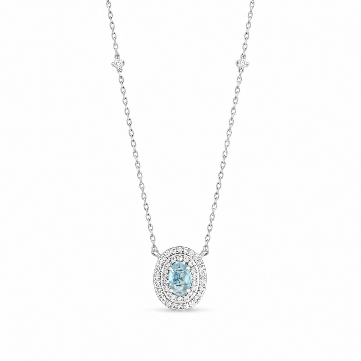 Colar Grazi oval zircônia água marinha ródio branco