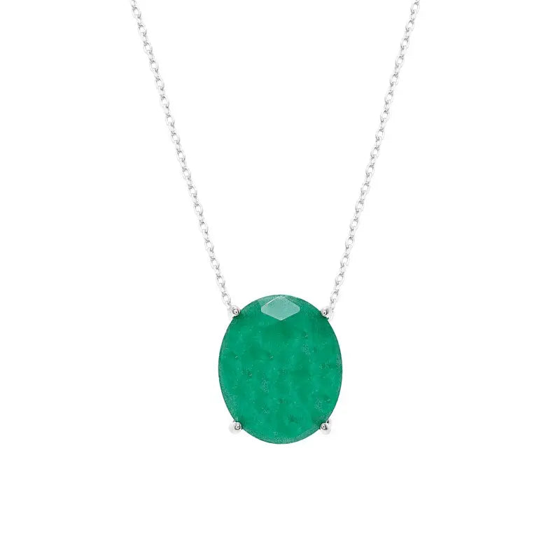 Colar Lorena oval esmeralda fusion prata 925