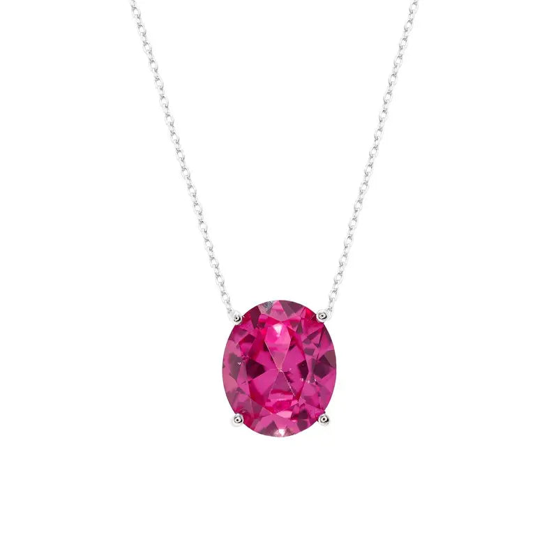 Colar Lorena oval zircônia turmalina pink prata 925