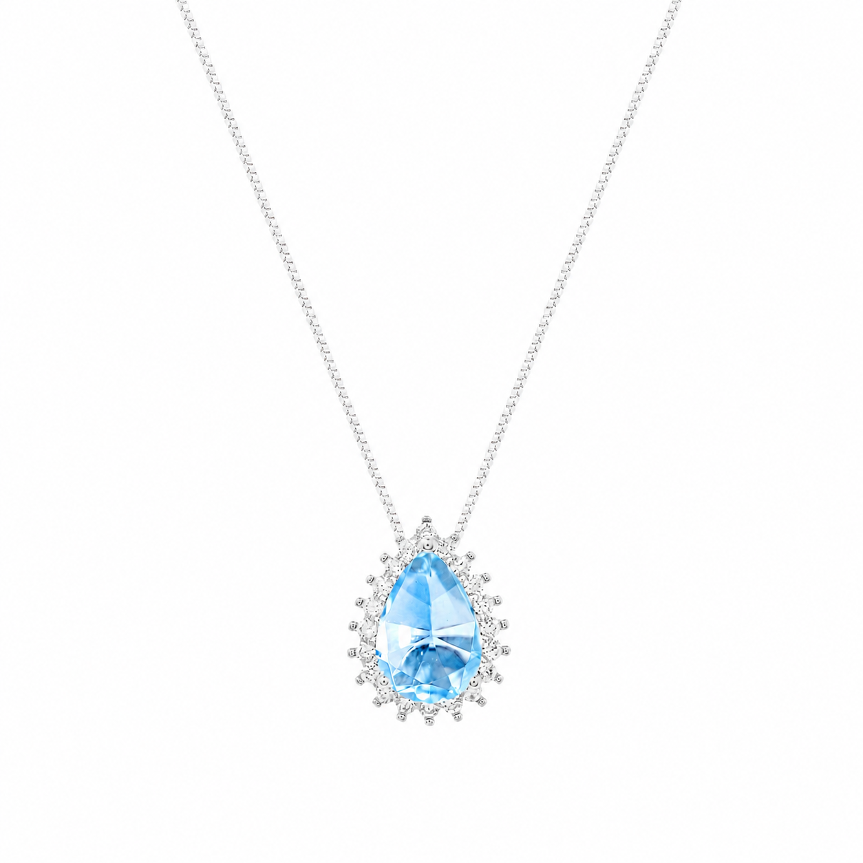 Colar Luli gota zircônia água marinha ródio branco