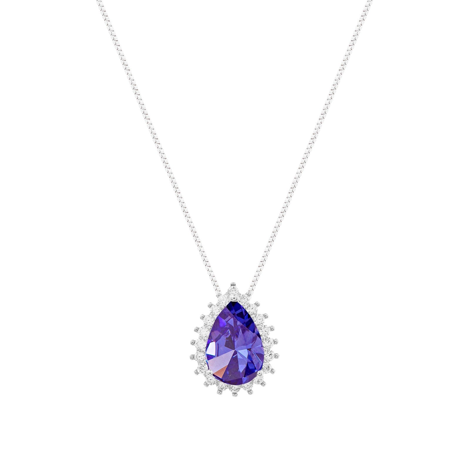 Colar Luli gota zircônia tanzanita ródio branco