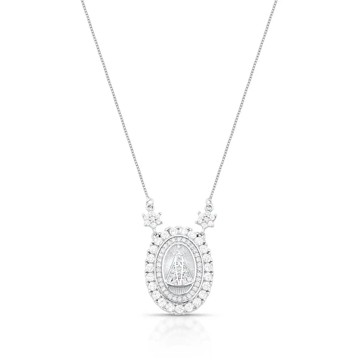 Colar Nossa Senhora Aparecida cravejado ródio branco
