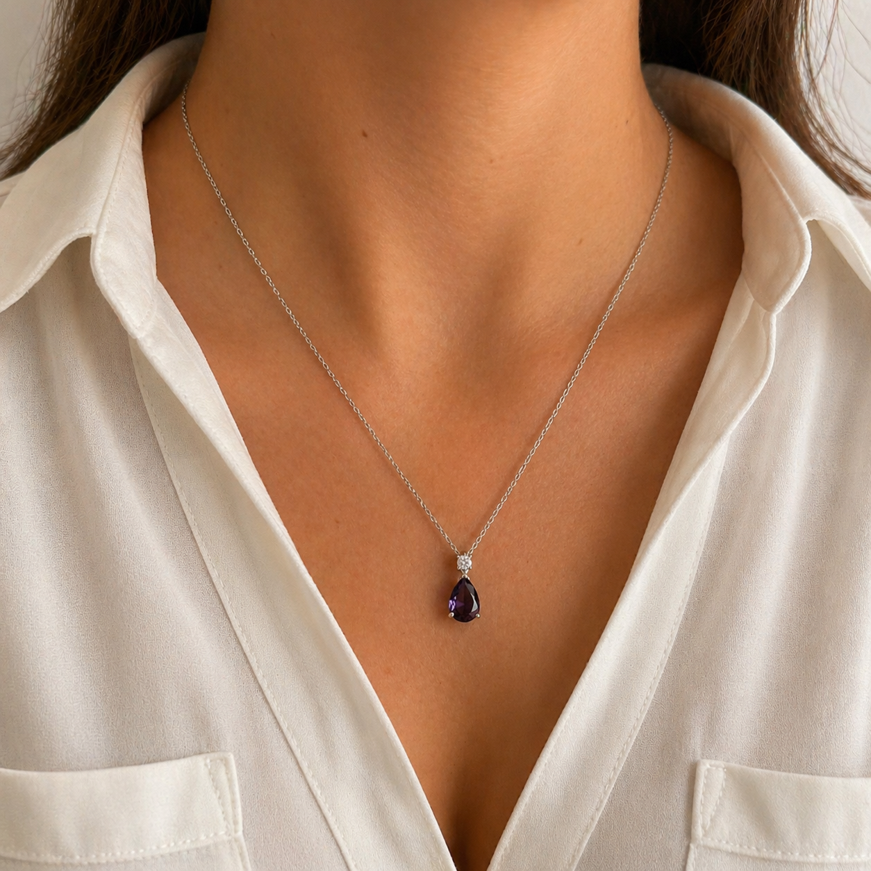 Conjunto Alice gota zircônia tanzanita ródio branco