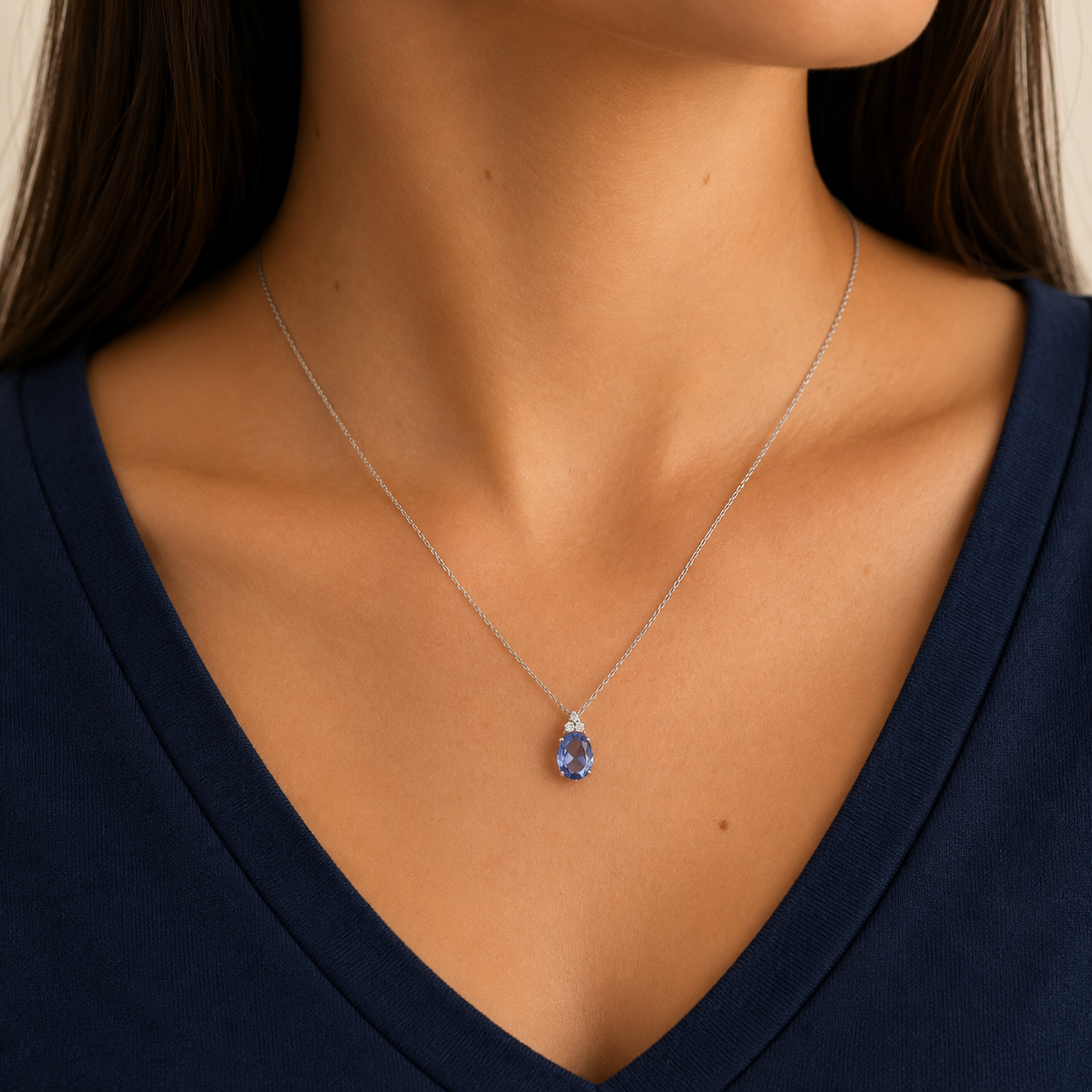 Colar Cyndi oval zircônia tanzanita prata 925