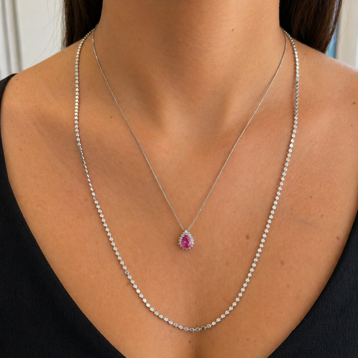 Conjunto Fran gota zircônia turmalina pink ródio branco