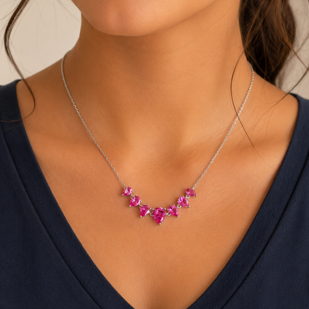 Colar Layla gotas zircônia turmalina pink prata 925 - foto 2