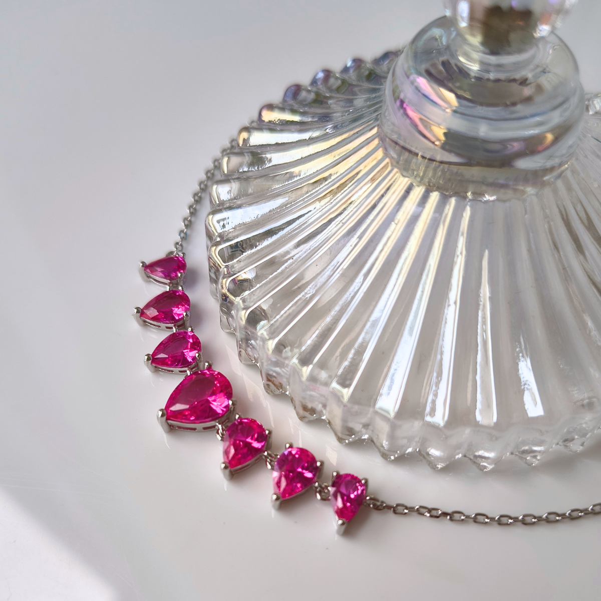Colar Layla gotas zircônia turmalina pink prata 925