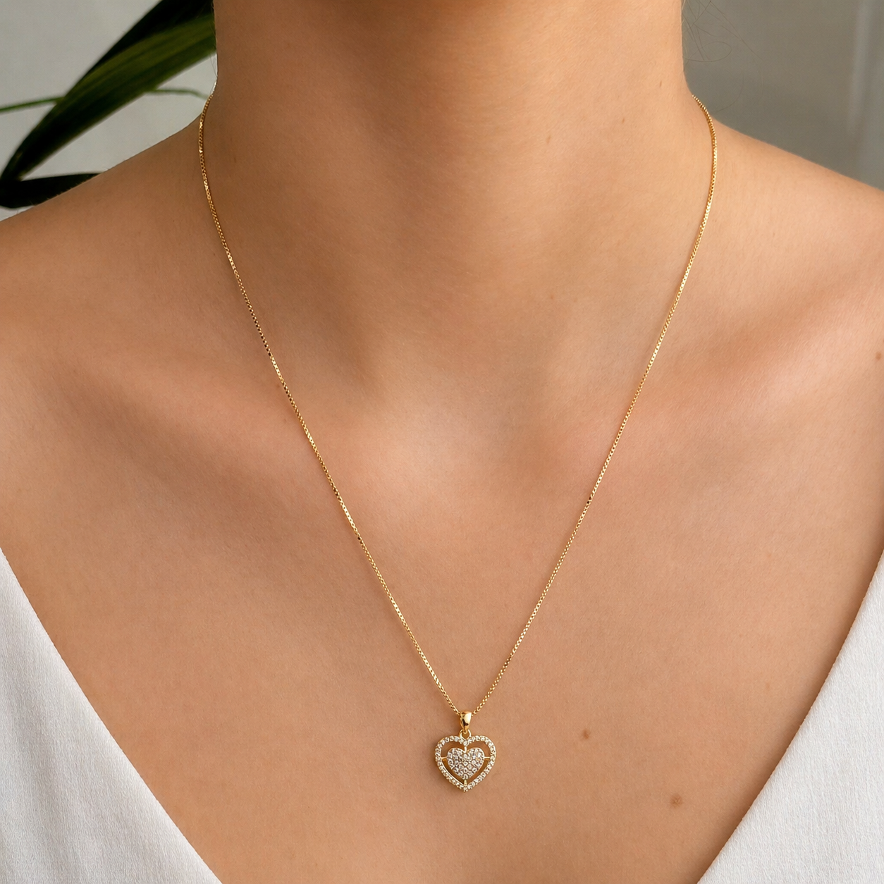 Conjunto Louise coração cravejado ouro