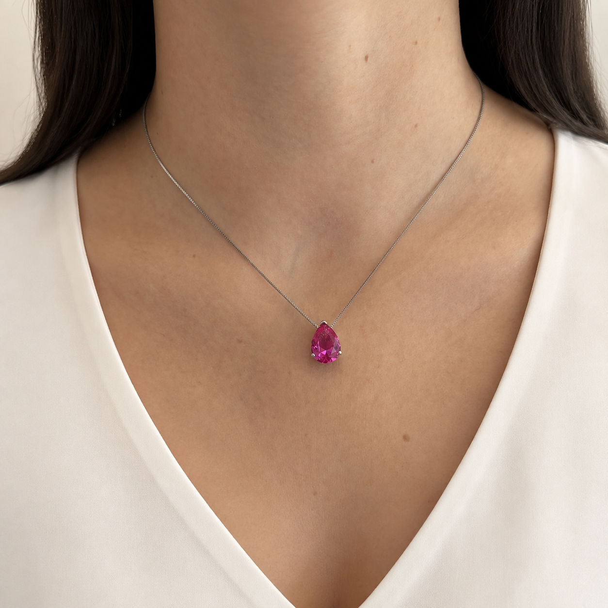 Conjunto Luma gota zircônia turmalina pink prata 925