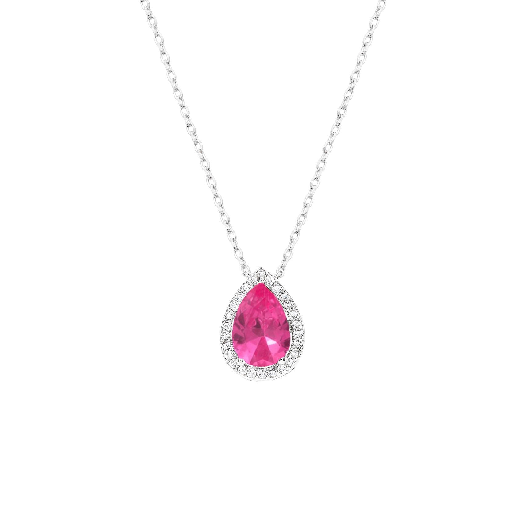 Colar Paty gota zircônia turmalina pink ródio branco