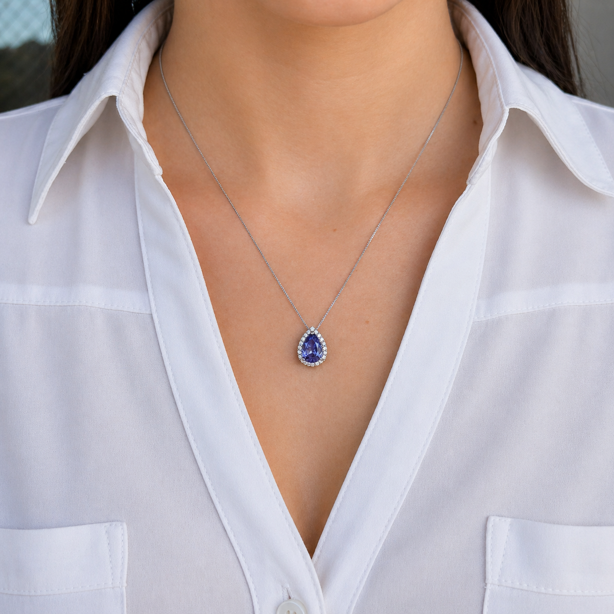 Conjunto gota Betina zircônias tanzanita prata 925