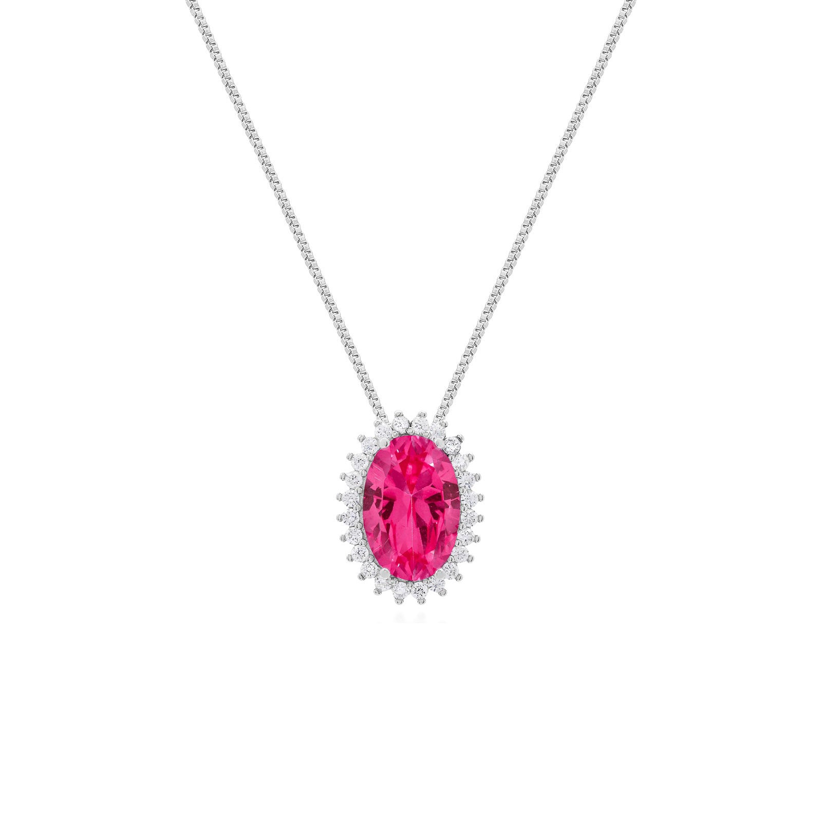 Colar oval Brenda zircônia turmalina pink ródio branco