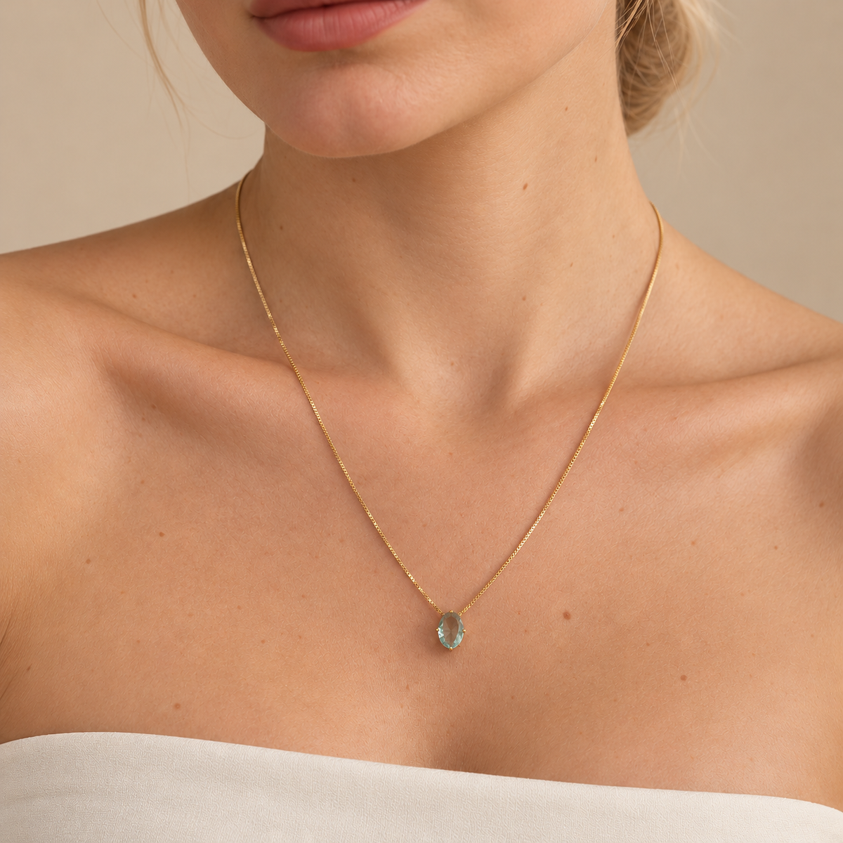 Colar oval Candy zircônia água marinha ouro